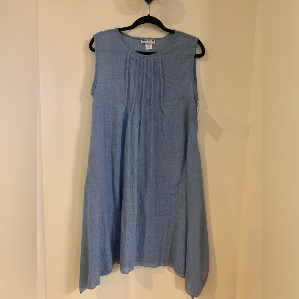 Blue Sleeveless Tunic. Linen look. Runs generous.